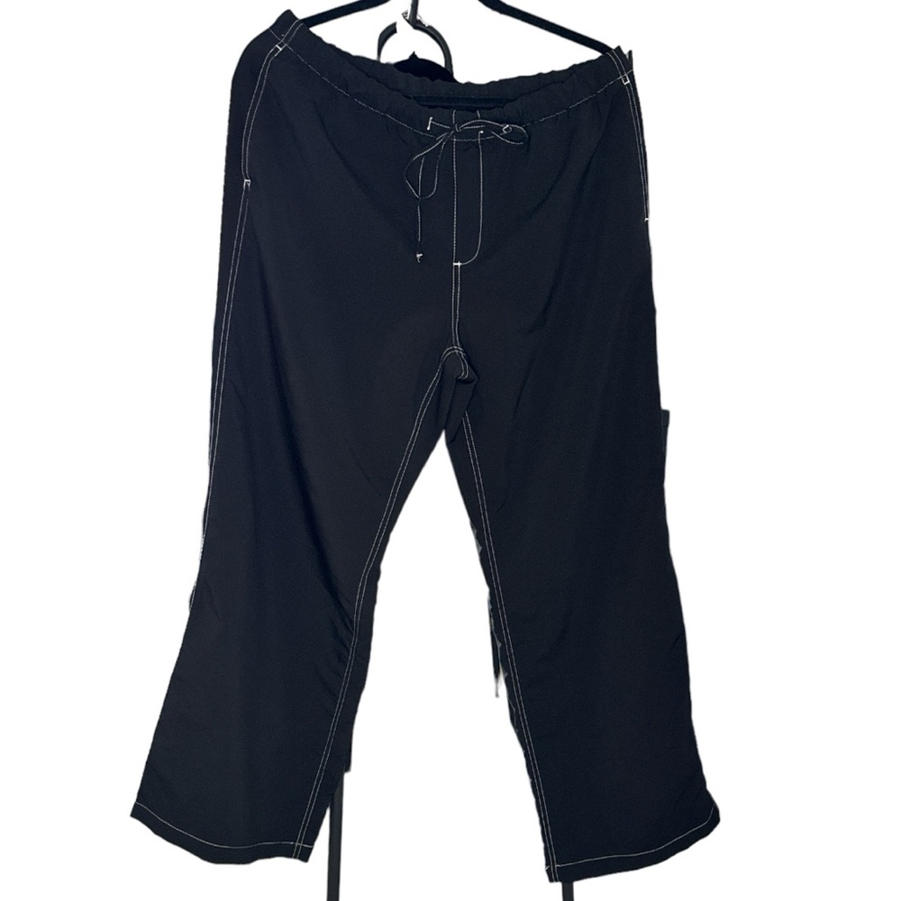 XL black drawstring utility pants white stitching